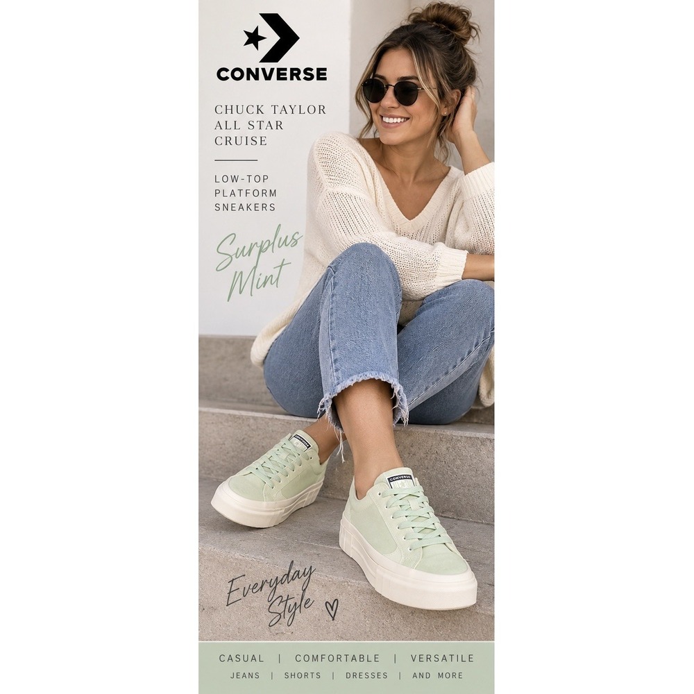 NWT Converse All Star Cruise Platform Canvas Suede Shoes Surplus Mint W 11/M 9.5